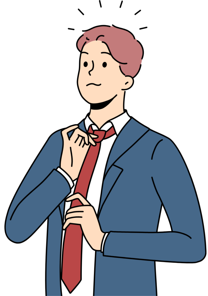 A man adjusting his tie and looking thoughtful, preparing for a professional event or considering important decisions.