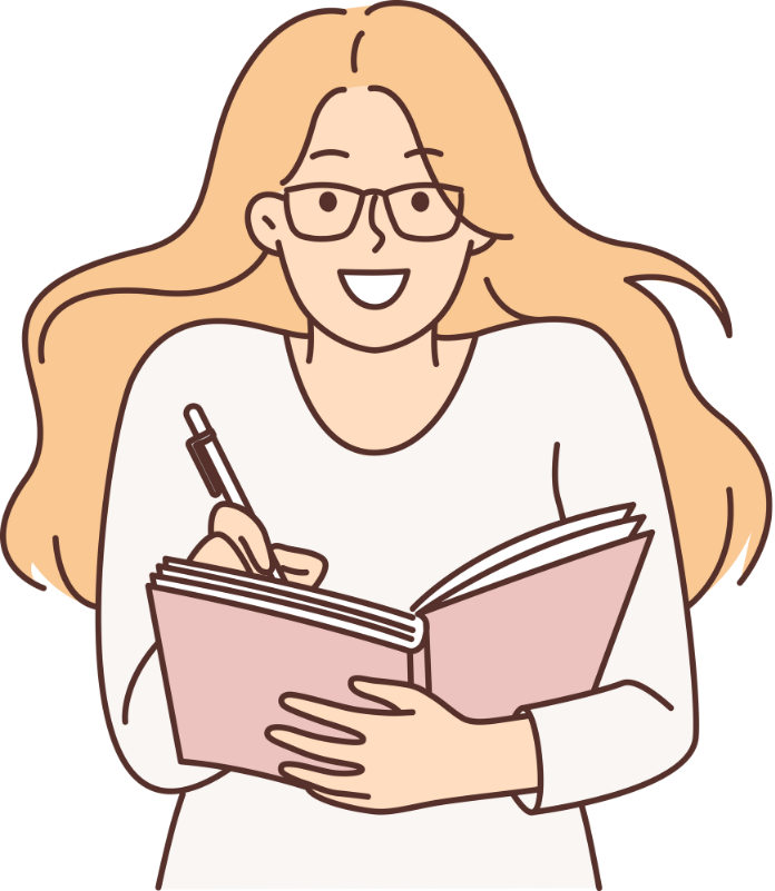A woman seated at a desk, focused and writing notes in a notebook with a pen.