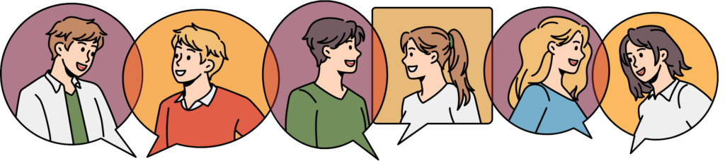 A diverse group of people engaging in a conversation within chat bubbles. The image conveys a sense of communication, collaboration, and interaction among individuals from different backgrounds or perspectives. It illustrates a lively and dynamic exchange of ideas and discussions within a diverse social or professional setting.