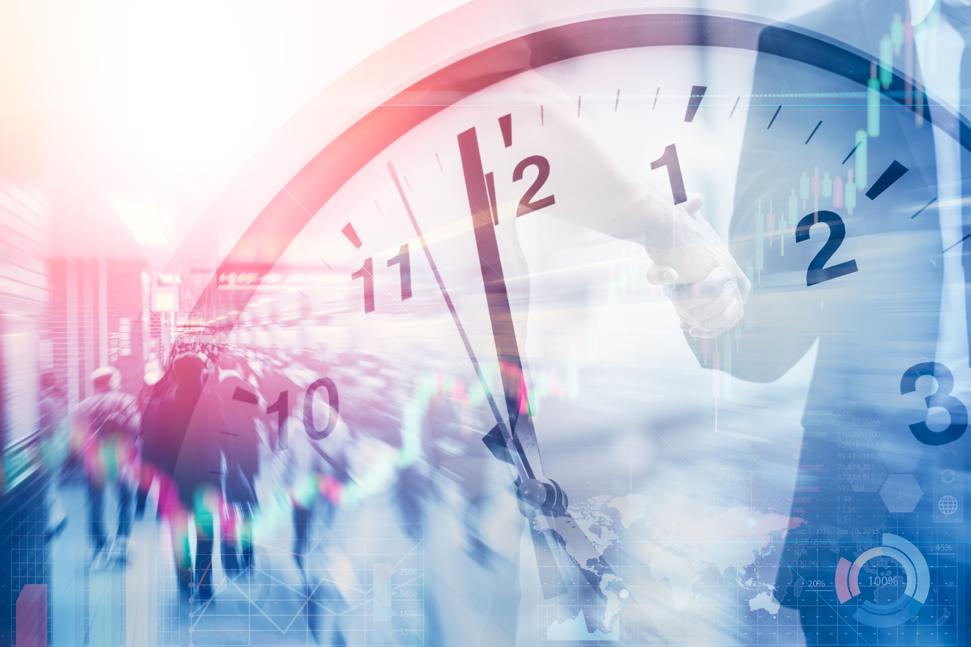 A clock with the numbers 1, 2, and 3 surrounded by finance-related images and documents, emphasizing time management and efficiency in a business context. The text "10:30" adds to the focus on specific deadlines in professional settings.