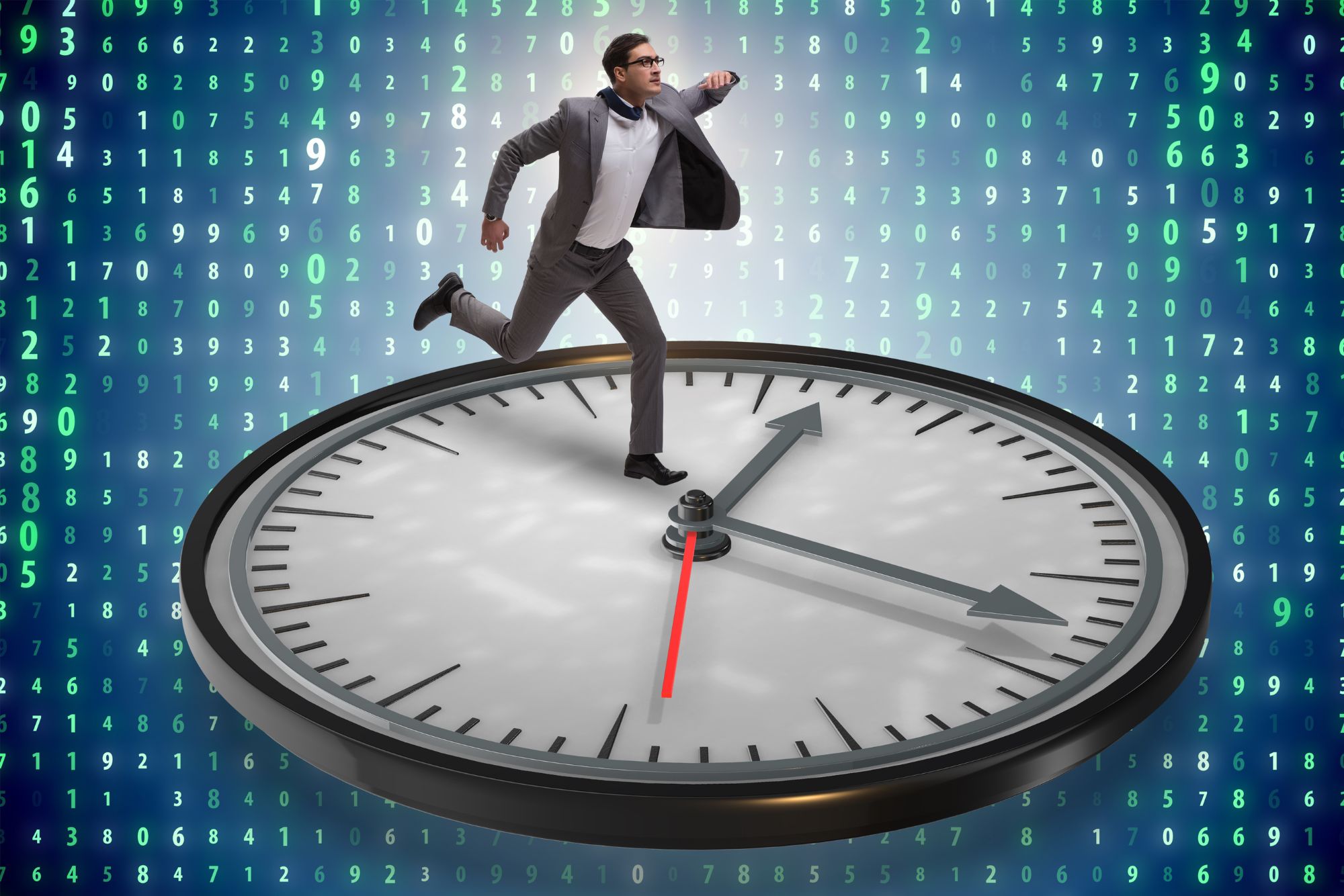 a man running on a clock